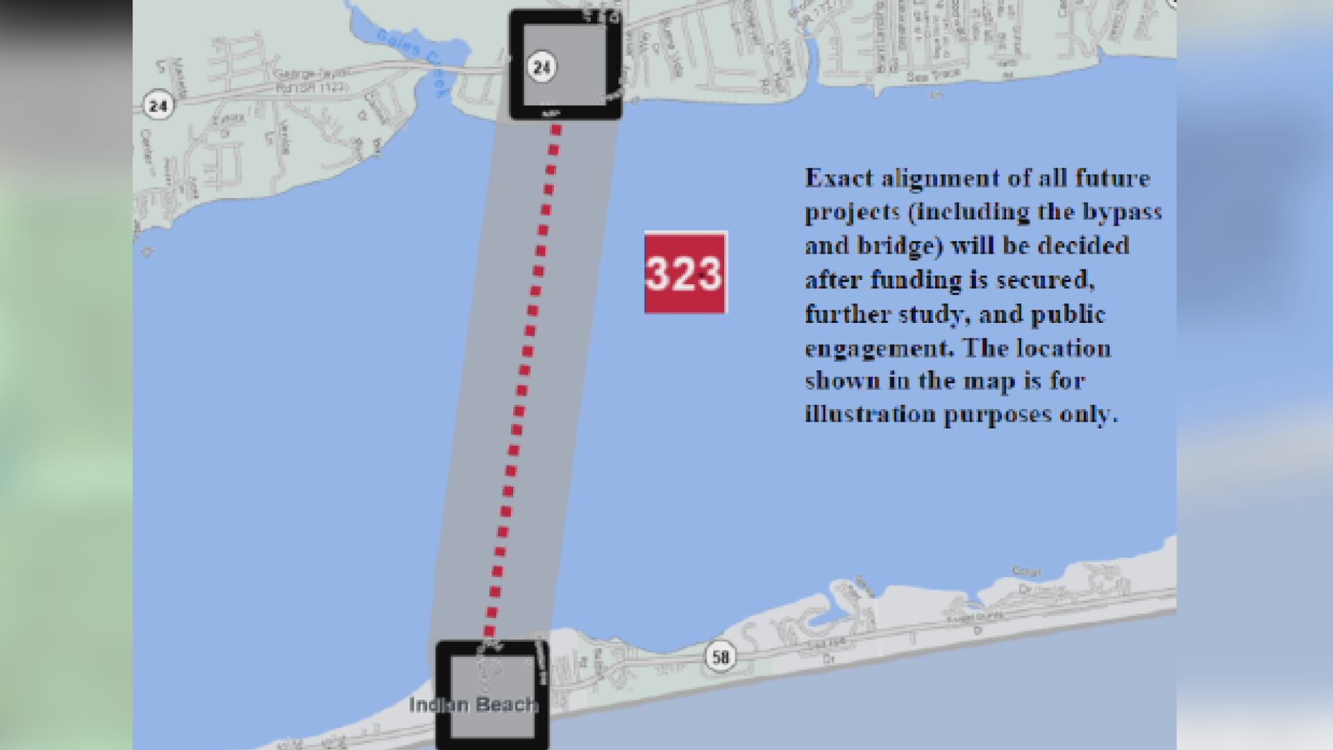Mid-island bridge proposal over Bogue Sound in Carteret County