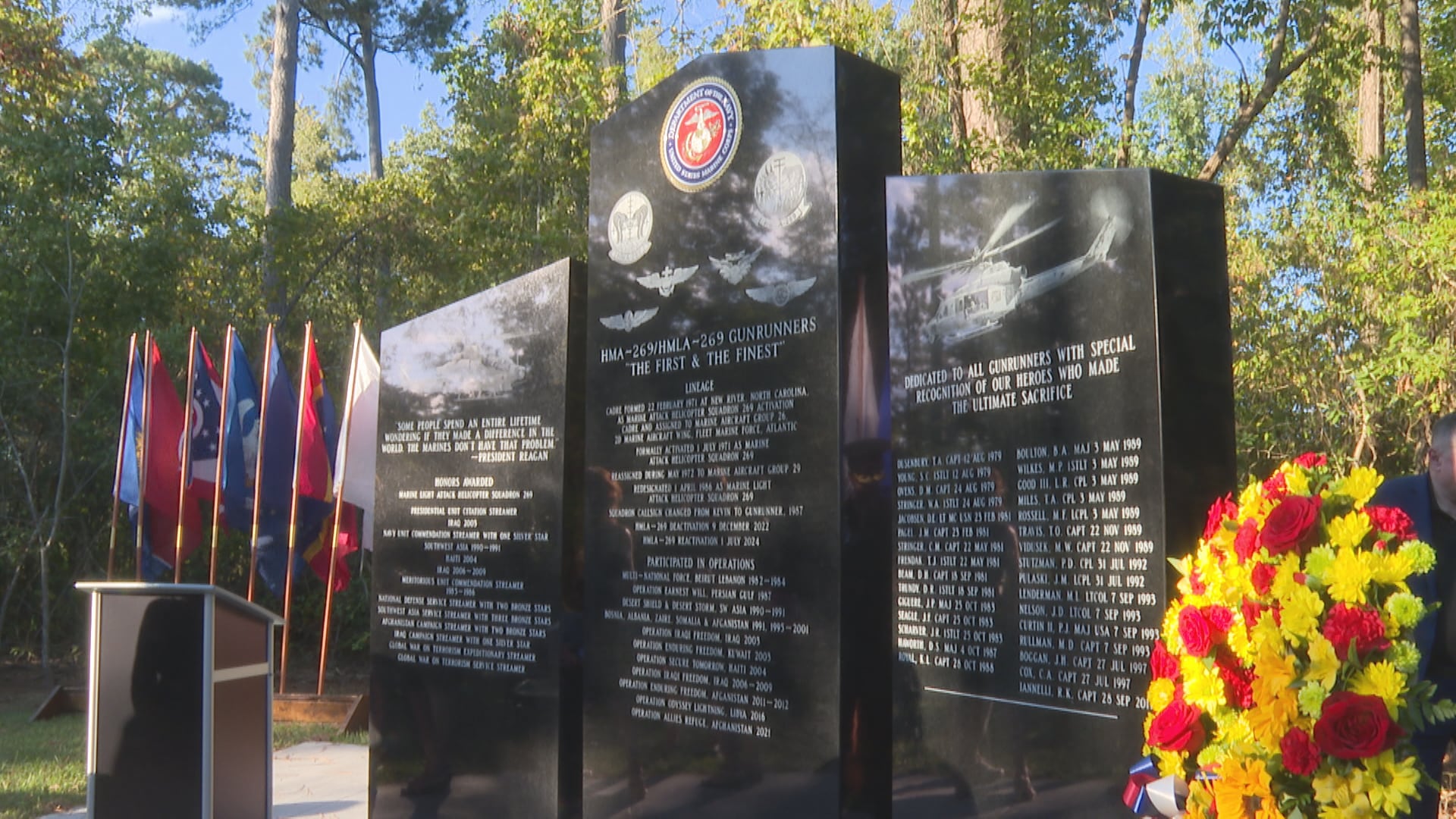 Memorial Honoring 31 HMLA-269 Marines Dedicated in Jacksonville