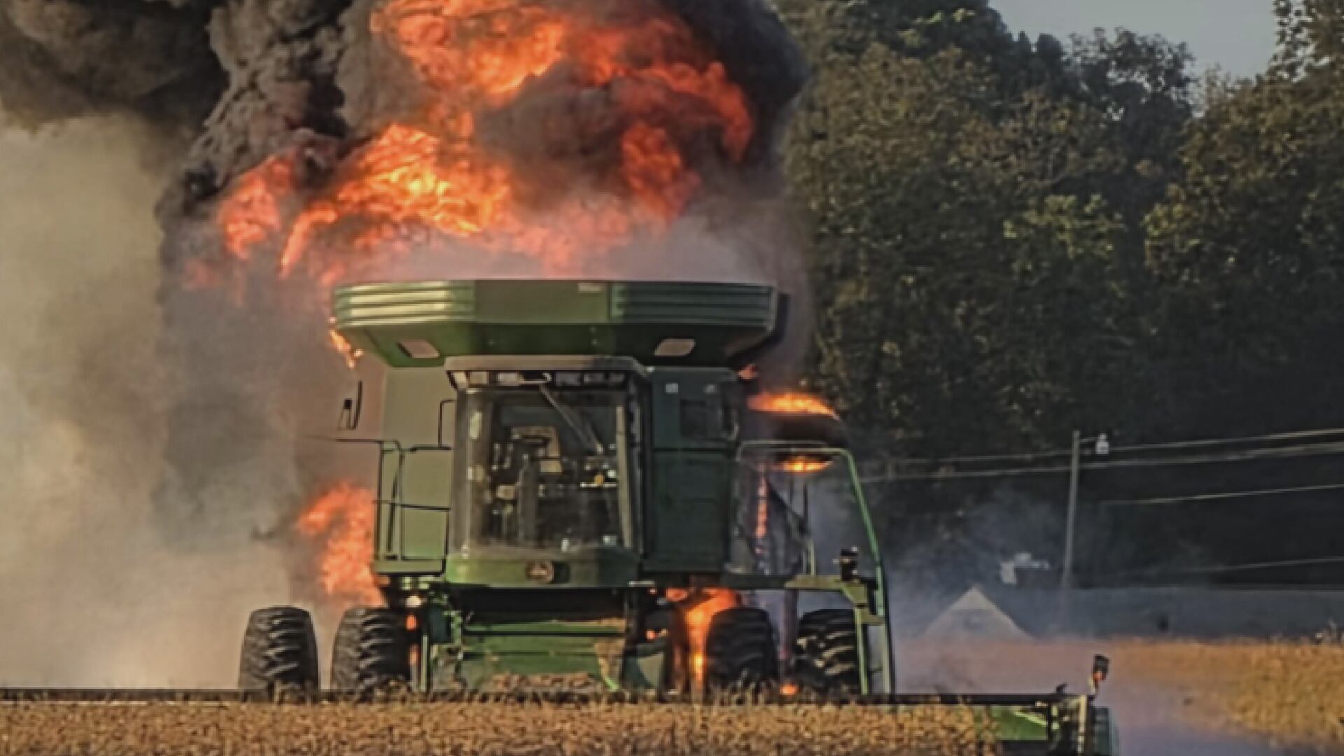Crews battle combine fire on Greene County farmland