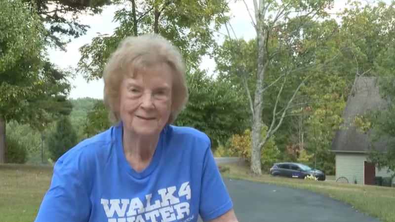 Imogene Aebi, 91, is walking a total of four miles to help counties in need.