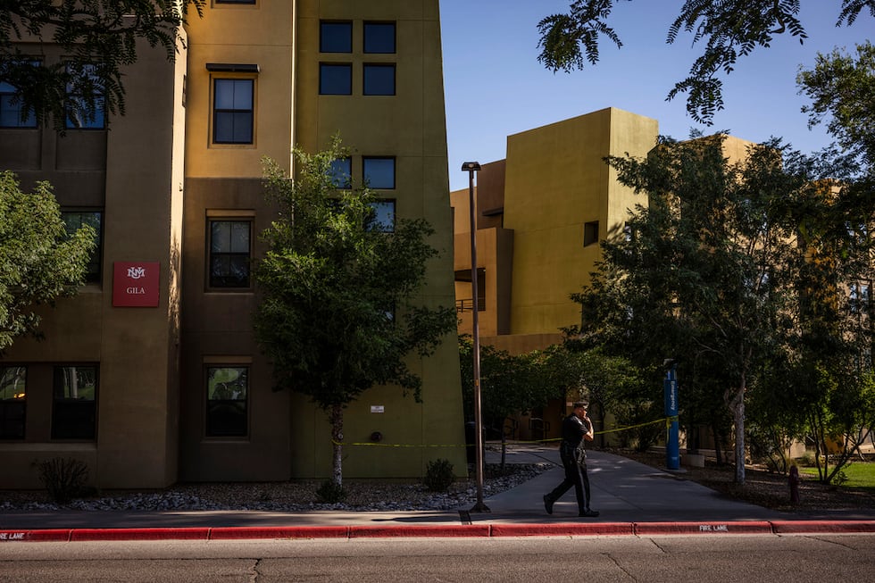 New Mexico State Police are on scene at the University of New Mexico Central Campus while...