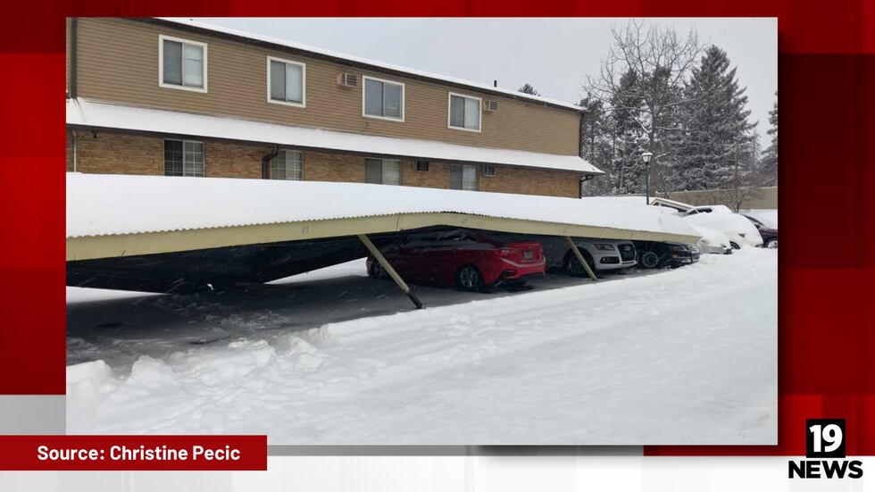 A parking canopy collapsed on several cars Monday at an apartment complex in Canton.