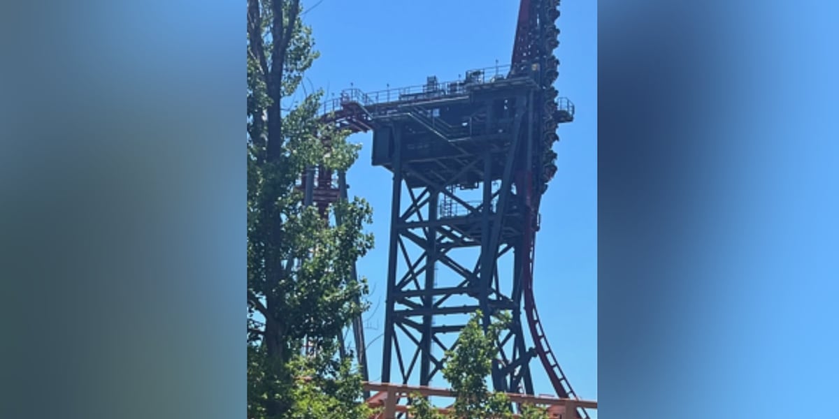 Riders stuck on Cedar Point roller coaster, leaving them facing straight down, as ride suddenly stops