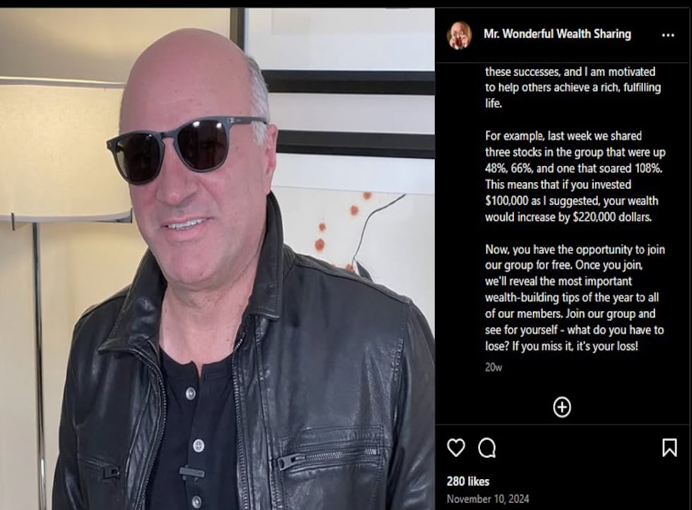 A fake advertisement for a potential pump and dump scheme using a picture of Kevin O’Leary...