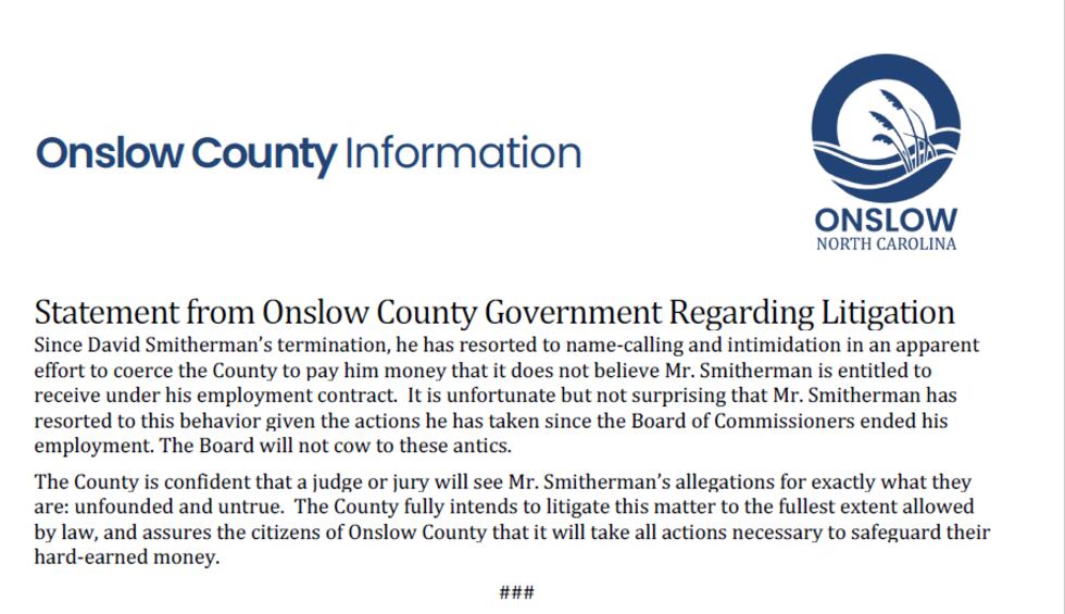 The county late this afternoon released this statement on the lawsuit.