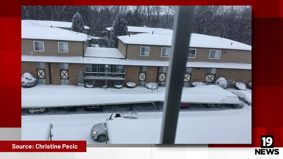 A parking canopy collapsed on several cars Monday at an apartment complex in Canton.