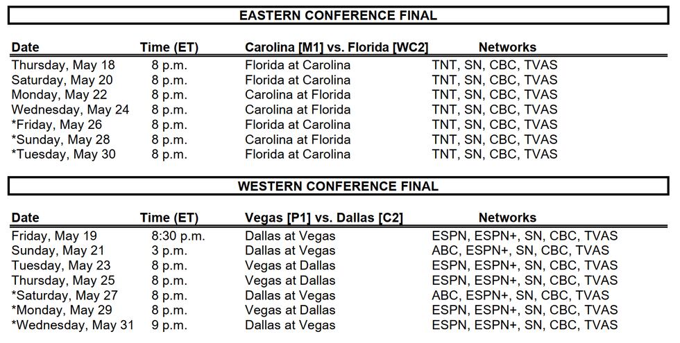 NHL sets Eastern Conference Final schedule for Hurricanes and Panthers nhl-sets-eastern-conference-final-schedule-for-hurricanes-and-panthers