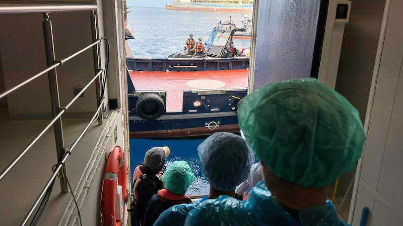 Passengers are being disembarked from the hantavirus-stricken cruise ship MV Hondius at the...
