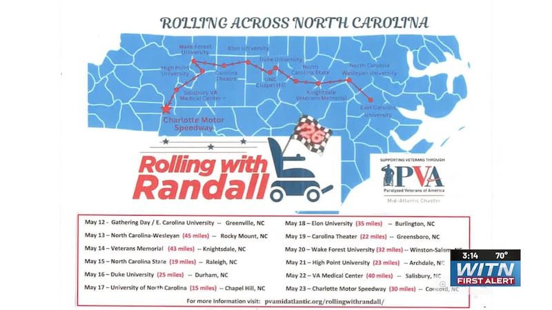 Rolling with Randall journey across the state begins tomorrow here in ENC